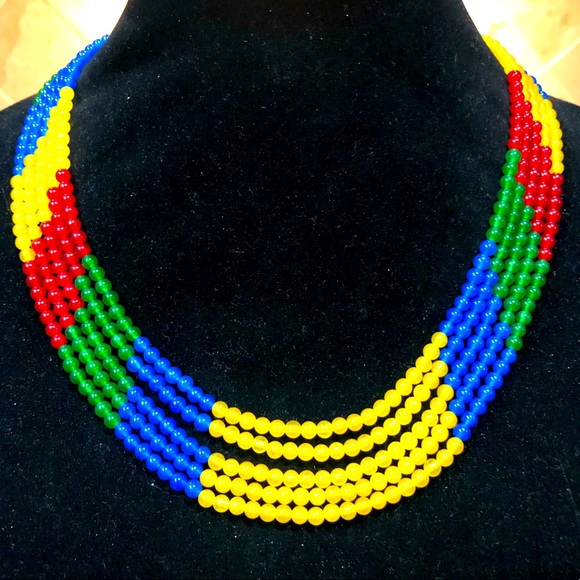 5 Row Jade Multi-Color Necklace - Picture 1 of 5